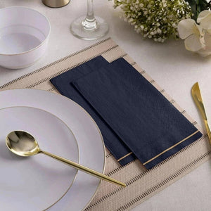Luxe Party NYC Napkins 16 Dinner Napkins - 4.25" x 7.75" Navy with Gold Stripe Paper Napkins - 3 available sizes