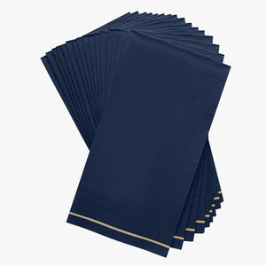 Luxe Party NYC Napkins 16 PK Navy with Gold Stripe Guest Paper Napkins