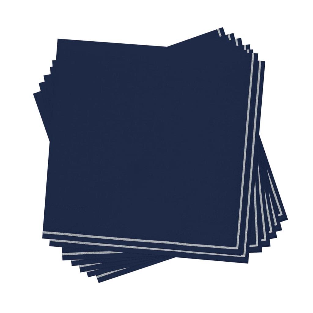 Luxe Party NYC Napkins 20 Beverage Napkins - 5" x 5" Navy and Silver Stripe Paper Napkins - 3 available sizes