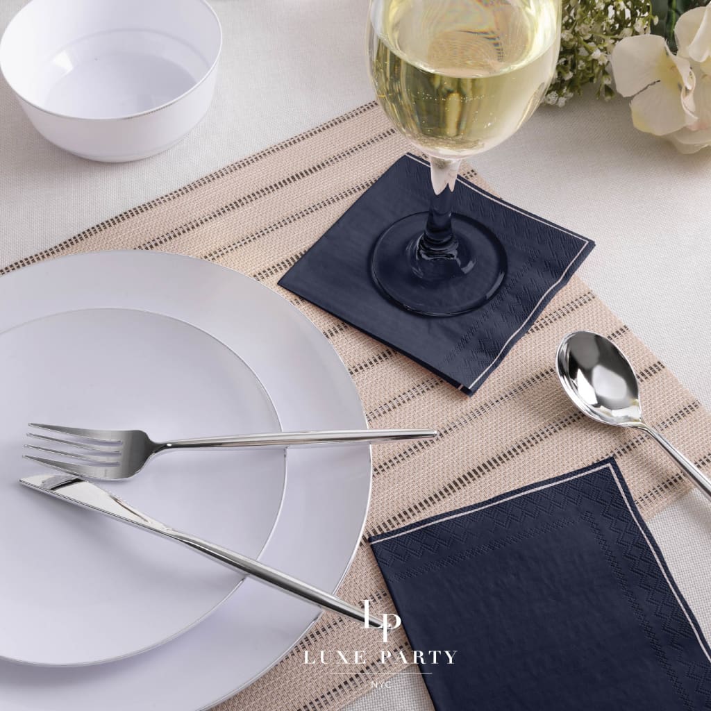 Navy with Silver Stripe Paper Cocktail Napkins | 20 Napkins - 20 Beverage Napkins - 5 x 5 - Napkins