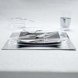 Luxe Party NYC Two Tone Cutlery Neo Classic Clear and Silver Plastic Cutlery Set | 32 Pieces