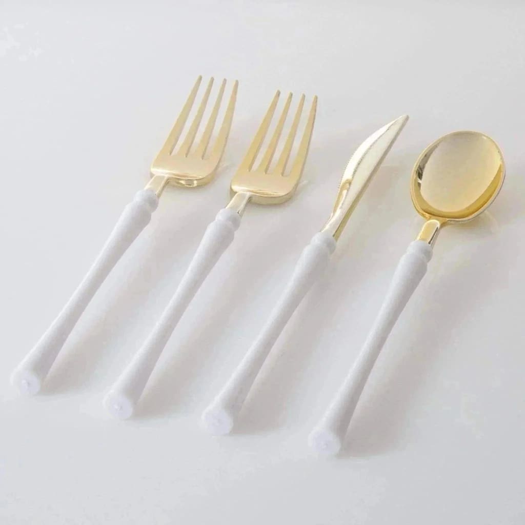 Neo Classic White • Gold Plastic Cutlery Set  32 Pieces - Luxe Party NYC –  Elegance - Fine Tableware