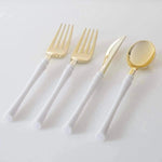 Luxe Party NYC Two Tone Cutlery Neo Classic White • Gold Plastic Cutlery Set | 32 Pieces