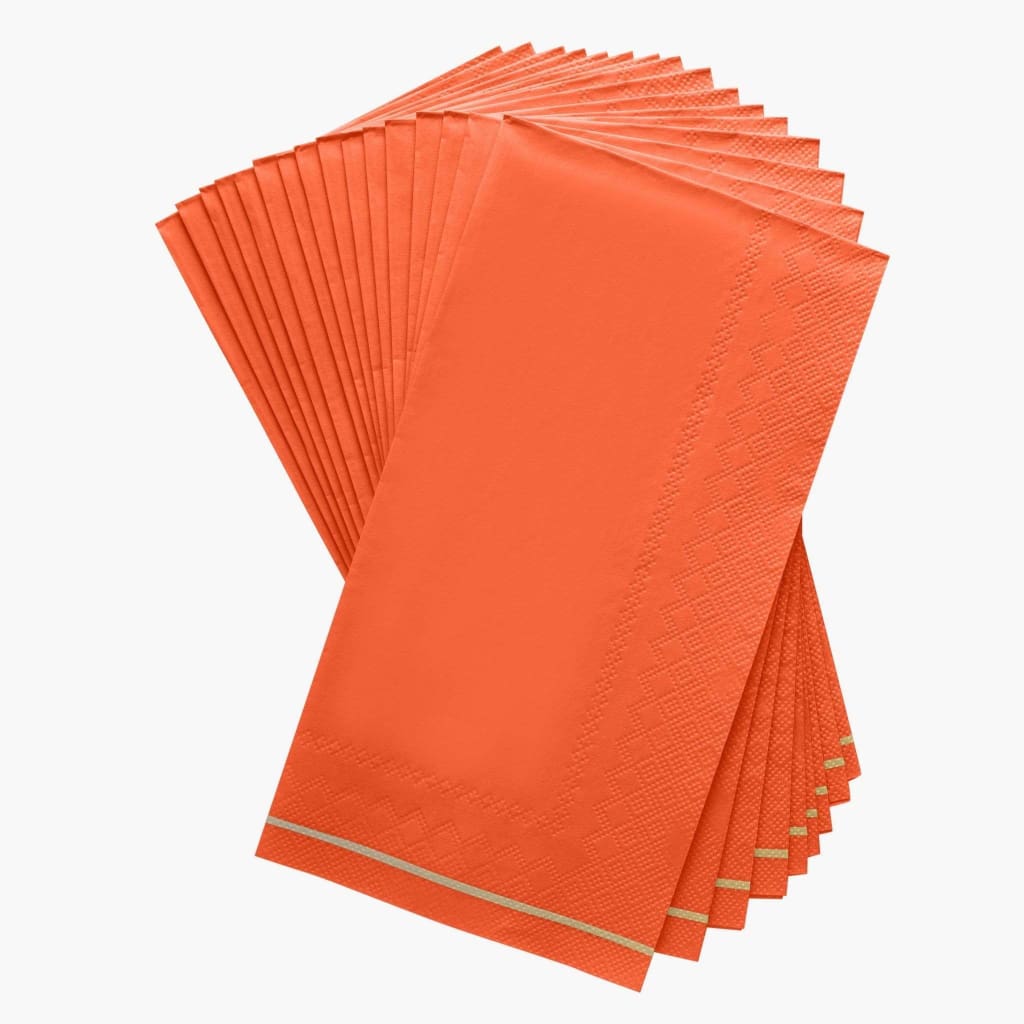 Luxe Party NYC Napkins 16 Dinner Napkins - 4.25" x 7.75" Orange with Gold Stripe Paper Napkins - 3 available sizes