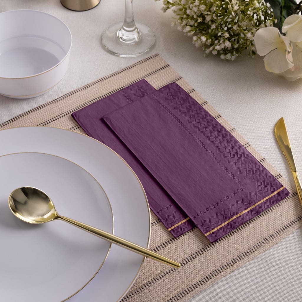 Luxe Party NYC Napkins Purple with Gold Stripe Paper Napkins - 3 available sizes