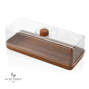 Accent Bowls Soup Bowls Rectangle Mahogany Heavy Plastic Serving Tray with Plastic Cover | 6.3" x 15.35"