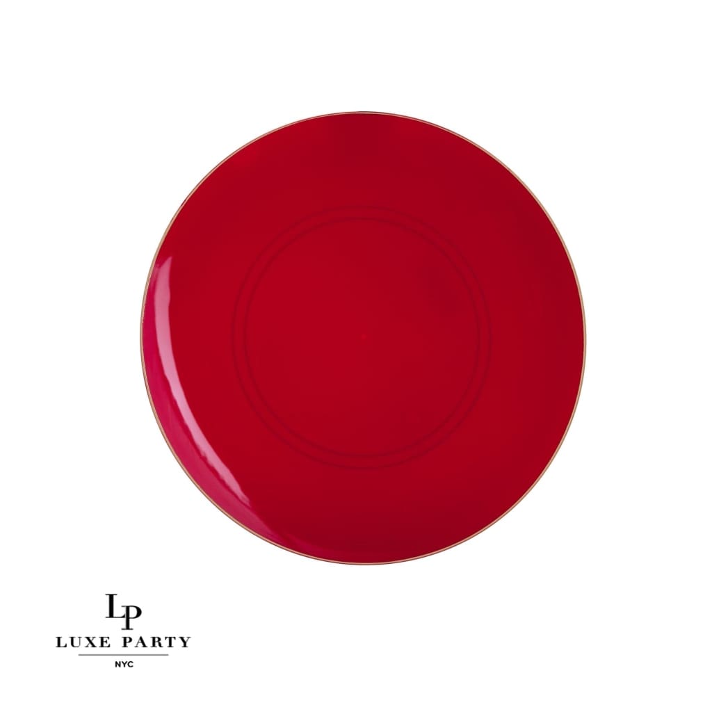 Round Accent Plastic Plates Red • Gold Round Plastic Plates | 10 Pack