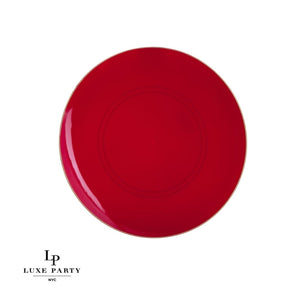 Round Accent Plastic Plates Red • Gold Round Plastic Plates | 10 Pack