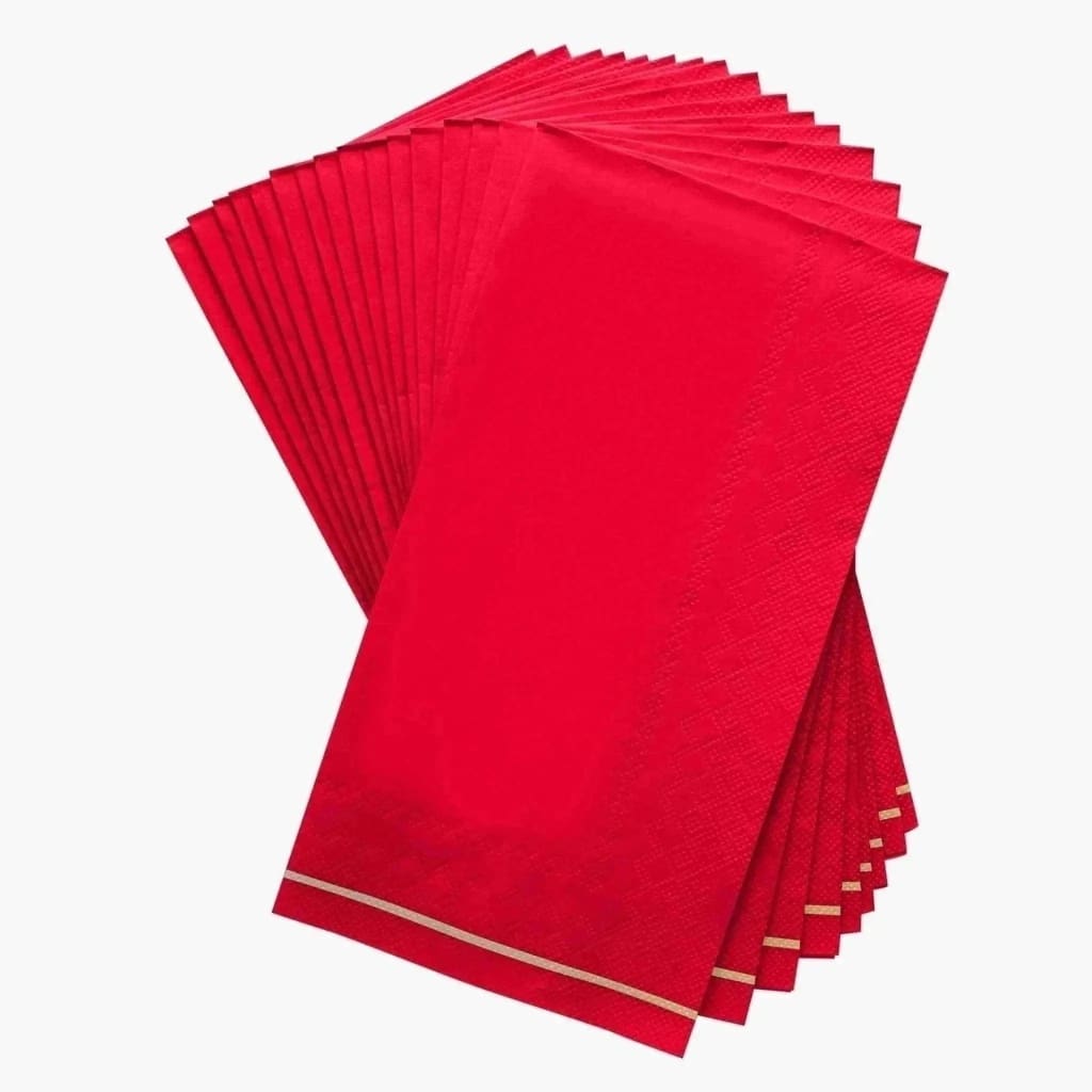 Luxe Party NYC Napkins 16 Dinner Napkins - 4.25" x 7.75" Red with Gold Stripe Paper Napkins - 3 available sizes