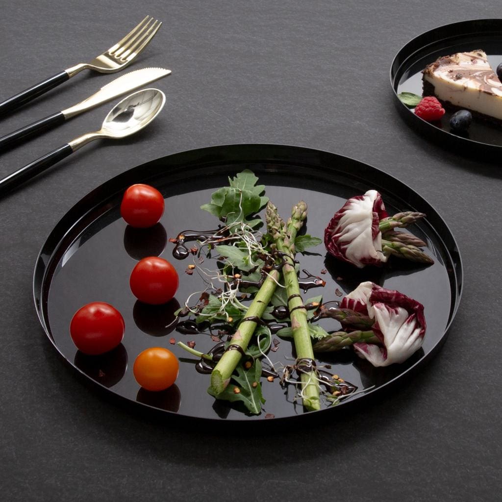 Round Black Walled Plastic Plates | 10 Pack - Plastic Plates