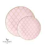 Round Accent Pattern Plastic Plates Round Blush • Gold Lattice Pattern Plastic Plates | 10 Pack