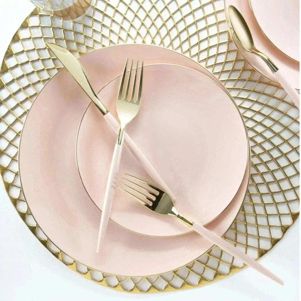 Round Accent Plastic Plates Round Blush • Gold Plastic Plates | 10 Pack