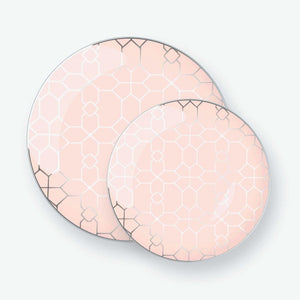 Round Accent Pattern Plastic Plates Round Blush • Silver Pattern Plastic Plates | 10 Pack