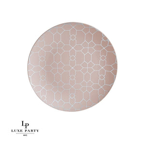 Round Accent Pattern Plastic Plates Round Blush • Silver Pattern Plastic Plates | 10 Pack