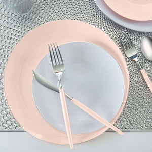 Round Accent Plastic Plates Round Blush • Silver Plastic Plates | 10 Pack