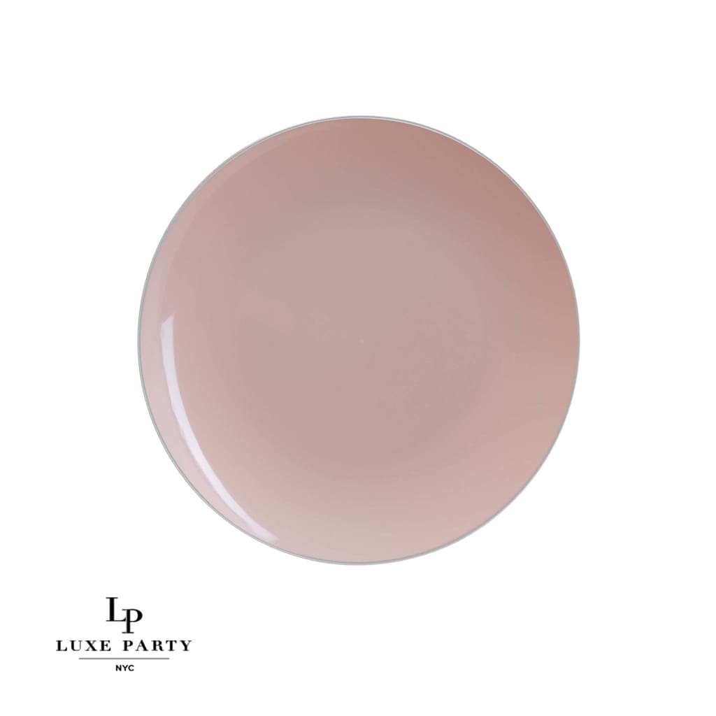 Round Accent Plastic Plates Round Blush • Silver Plastic Plates | 10 Pack