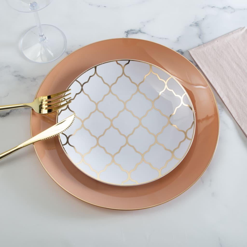 Round Clay• Gold Plastic Plates | 10 Pack - Plastic Plates