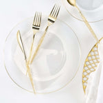 Round Accent Plastic Plates Round Clear • Gold Plastic Plates | 10 Pack