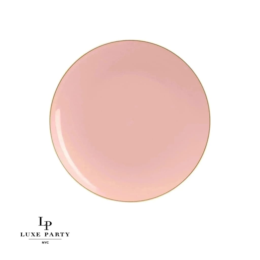 Round Accent Plastic Plates Round Coral • Gold Plastic Plates | 10 Pack