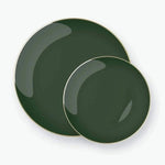 Round Accent Plastic Plates Round Emerald • Gold Plastic Plates | 10 Pack