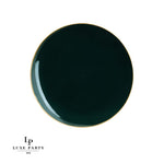 Round Accent Plastic Plates Round Emerald • Gold Plastic Plates | 10 Pack