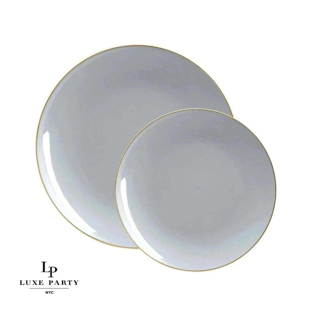 Round Accent Plastic Plates Round Gray • Gold Plastic  Plates | 10 Pack