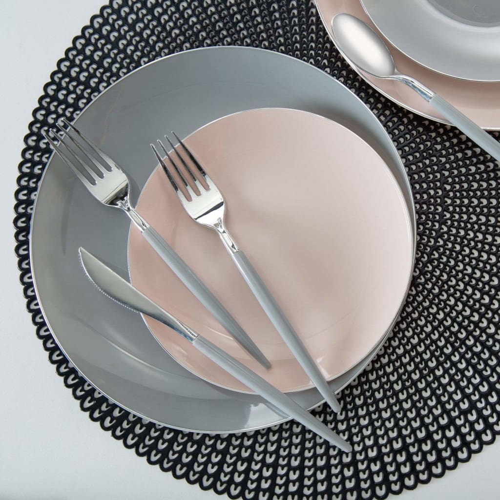 Round Accent Plastic Plates Round Gray • Silver Plastic  Plates | 10 Pack