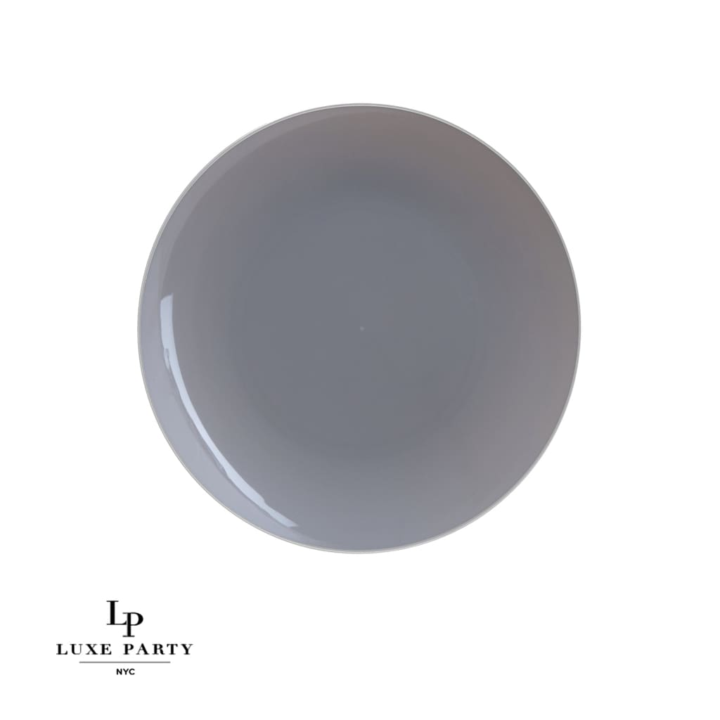 Round Accent Plastic Plates Round Gray • Silver Plastic  Plates | 10 Pack