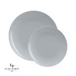 Round Accent Plastic Plates Round Gray • Silver Plastic  Plates | 10 Pack