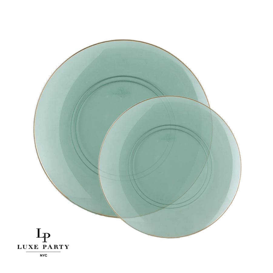 Round Green • Gold Plastic Plates | 10 Pack - Plastic Plates