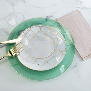 Round Green • Gold Plastic Plates | 10 Pack - Plastic Plates