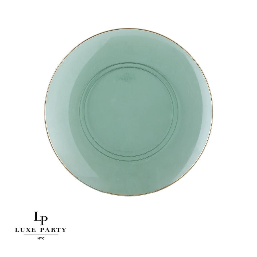 Round Green • Gold Plastic Plates | 10 Pack - 10.25 Dinner Plates - Plastic Plates