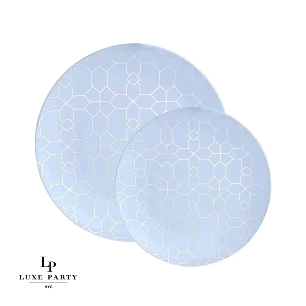 Round Accent Pattern Plastic Plates Round Ice Blue • Silver Pattern Plastic Plates | 10 Pack