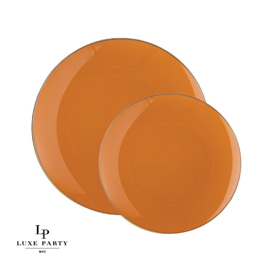Round Leather • Gold Plastic Plates | 10 Pack - Plastic Plates