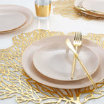 Round Accent Plastic Plates Round Linen • Gold Plastic Plates | 10 Pack