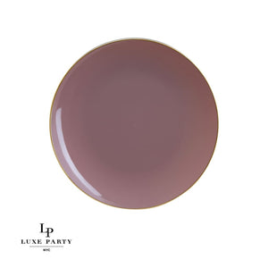Round Accent Plastic Plates Round Mauve • Gold Plastic Plates | 10 Pack