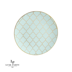 Round Accent Pattern Plastic Plates Round Mint • Gold Lattice Pattern Plastic Plates | 10 Pack