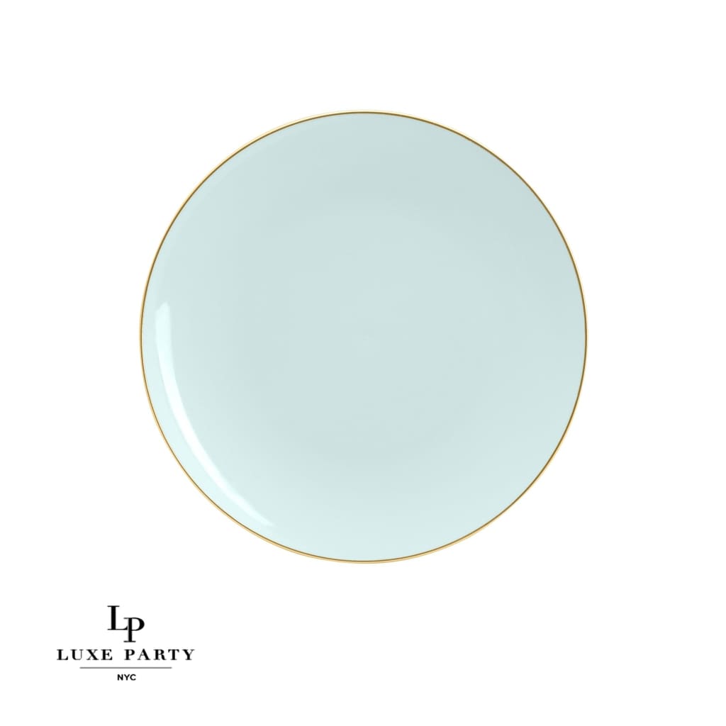 Round Accent Plastic Plates Round Mint • Gold Plastic Plates | 10 Pack