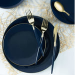 Round Accent Plastic Plates Round Navy • Gold Plastic Plates | 10 Pack