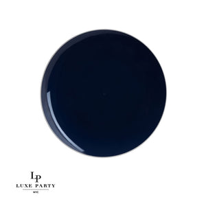Round Accent Plastic Plates Round Navy • Silver Plastic Plates | 10 Pack