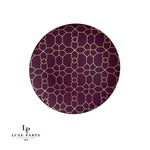 Round Accent Pattern Plastic Plates Round Purple • Gold Pattern Plastic Plates | 10 Pack