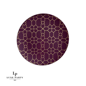 Round Accent Pattern Plastic Plates Round Purple • Gold Pattern Plastic Plates | 10 Pack