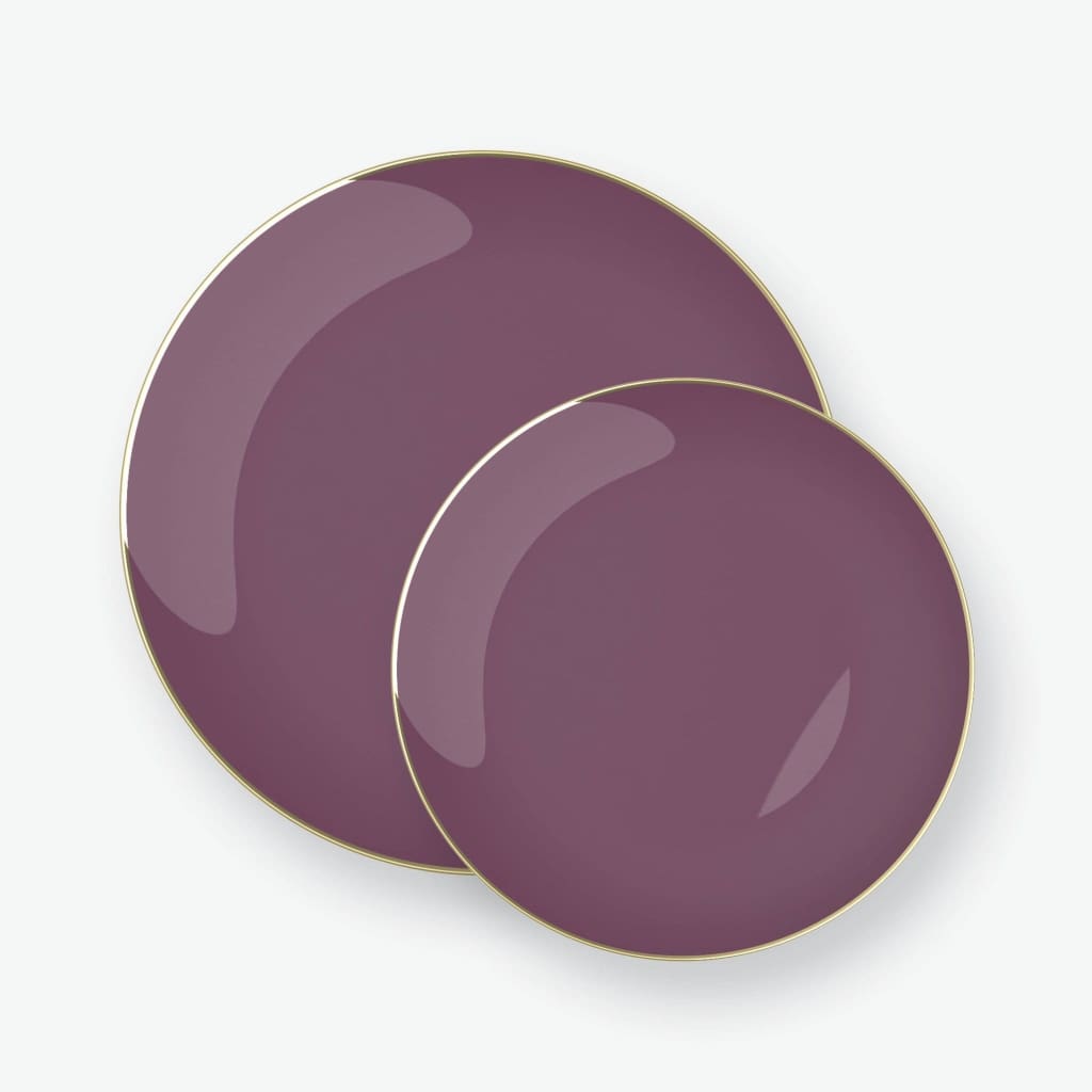 Round Accent Plastic Plates Round Purple • Gold Plastic Plates | 10 Pack