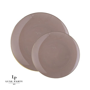 Round Taupe • Gold Plastic Plates | 10 Pack - Plastic Plates