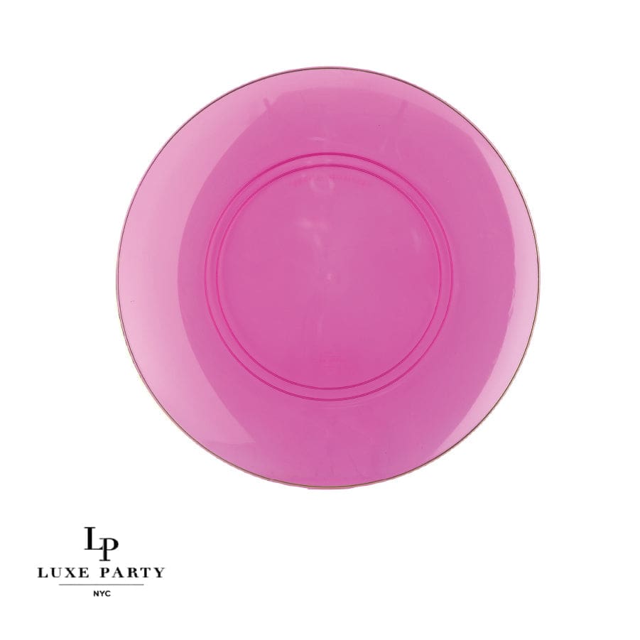 Round Transparent Hot Pink • Gold Plastic Plates | 10 Pack - 10.25 Dinner Plates - Plastic Plates