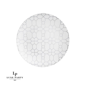 Round Accent Pattern Plastic Plates Round White • Silver Pattern Plastic Plates | 10 Pack