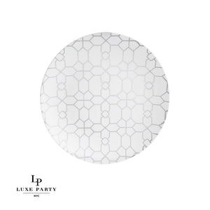 Round Accent Pattern Plastic Plates Round White • Silver Pattern Plastic Plates | 10 Pack