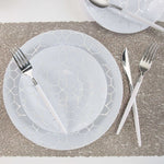 Round Accent Pattern Plastic Plates Round White • Silver Pattern Plastic Plates | 10 Pack