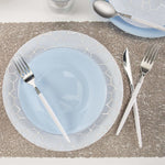 Round Accent Pattern Plastic Plates Round White • Silver Pattern Plastic Plates | 10 Pack