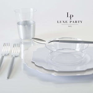 Scallop Design Plastic Plates Scalloped Silver • White Plastic Plates | 10 Pack